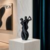 Streamlined Body Shape Sculpture 3D Printing Art Ornament, Matte Black Dancing Couple Model, Abstract Tango Scratch-resistant Figurine Dance
