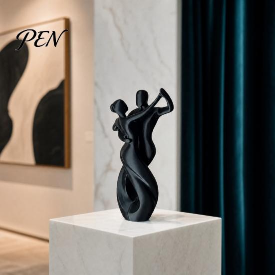 Streamlined Body Shape Sculpture 3D Printing Art Ornament, Matte Black Dancing Couple Model, Abstract Tango Scratch-resistant Figurine Dance