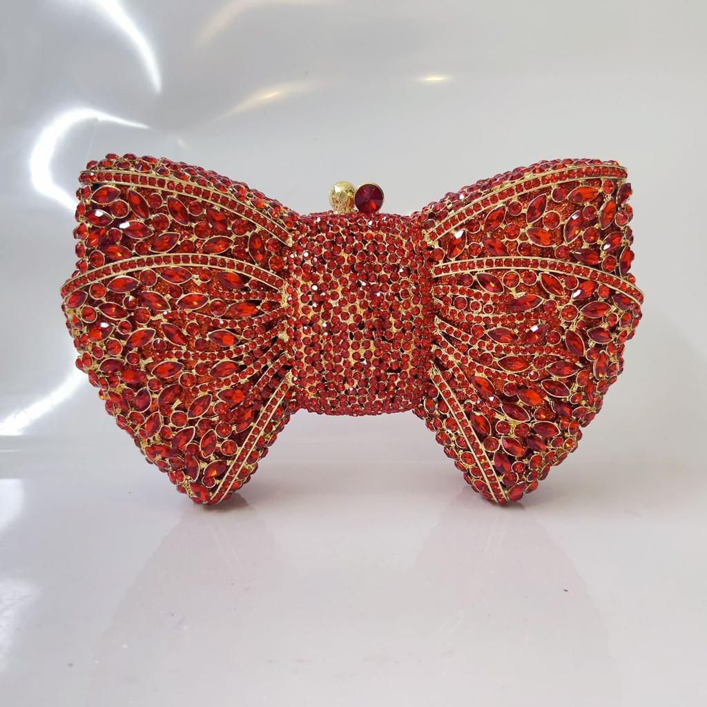 Green Bow Rhinestone Evening Bag Gold Hard Metal Crystal Wedding Handbags Bridal Party Cluches Diamond Women Cocktail Purses