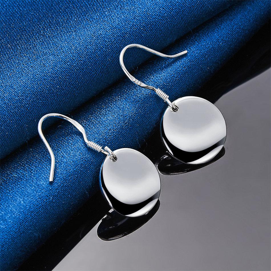 Charm 925 Sterling Silver Exquisite Shiny Round Pendant Earrings Women's Fashion Wedding Party Jewelry