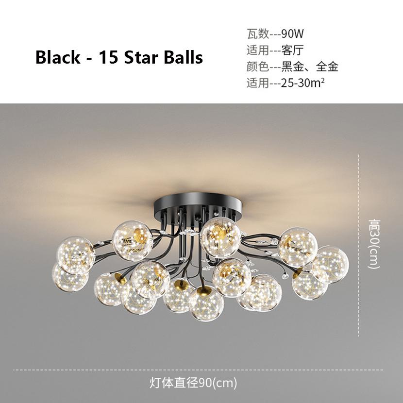 SANDYHA New LED Black Gold Chandeliers Clear Star Milk White Glass Ball Ceiling Lamp with Crystal Live Room Decor Pendant Lights