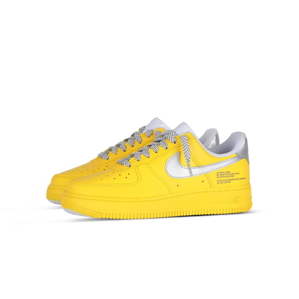 Nike Air Force 1 Gardenia Amortiguación Cobertura Resistente a la Abrasión Caña Baja Zapatillas de Skate Unisex Amarillo Plateado CW2288-111(Equipo1877-)