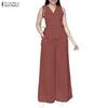 ZANZEA Women Sleeveless Vest Tops and Pants Summer Two Piece Suit Sets