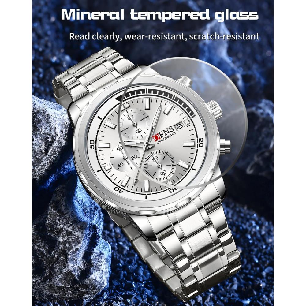 Men's Business and Leisure Watch with Three Eyes Six Needles Quartz Movement Night Light Display Waterproof Wristwatch