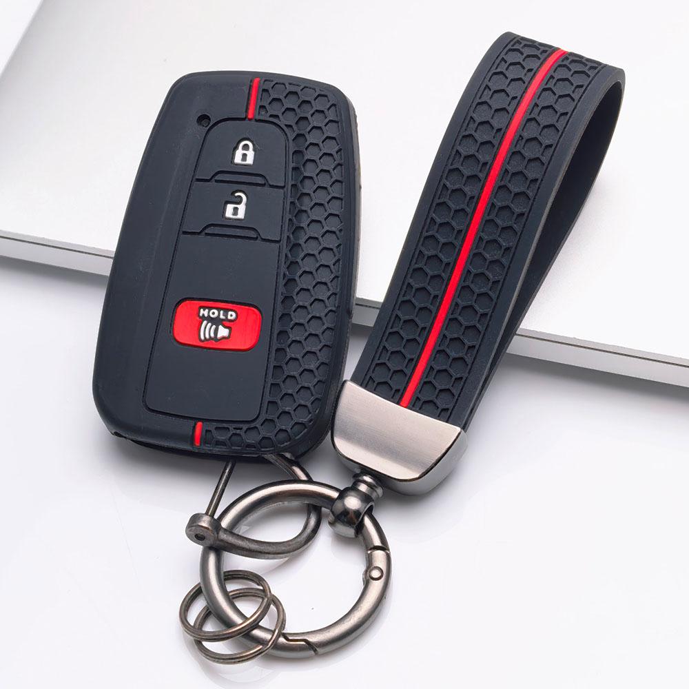 Silicone Car Key Fob Cover with Matching Keychain Compatible with Toyota Camry Corolla RAV4 Highlander Avalon, Fits Toyota Camry Corolla RAV4 Prius