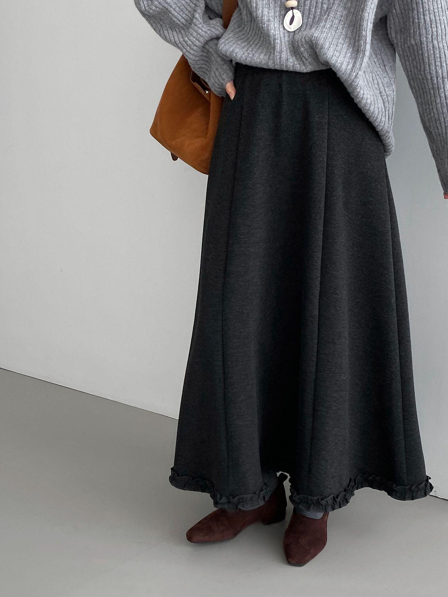 

Korean Design Velvet-Lined A-Line Skirt - J5708: Warm, Thick Wood Ear Detail, Large Hem Large темно-серого
