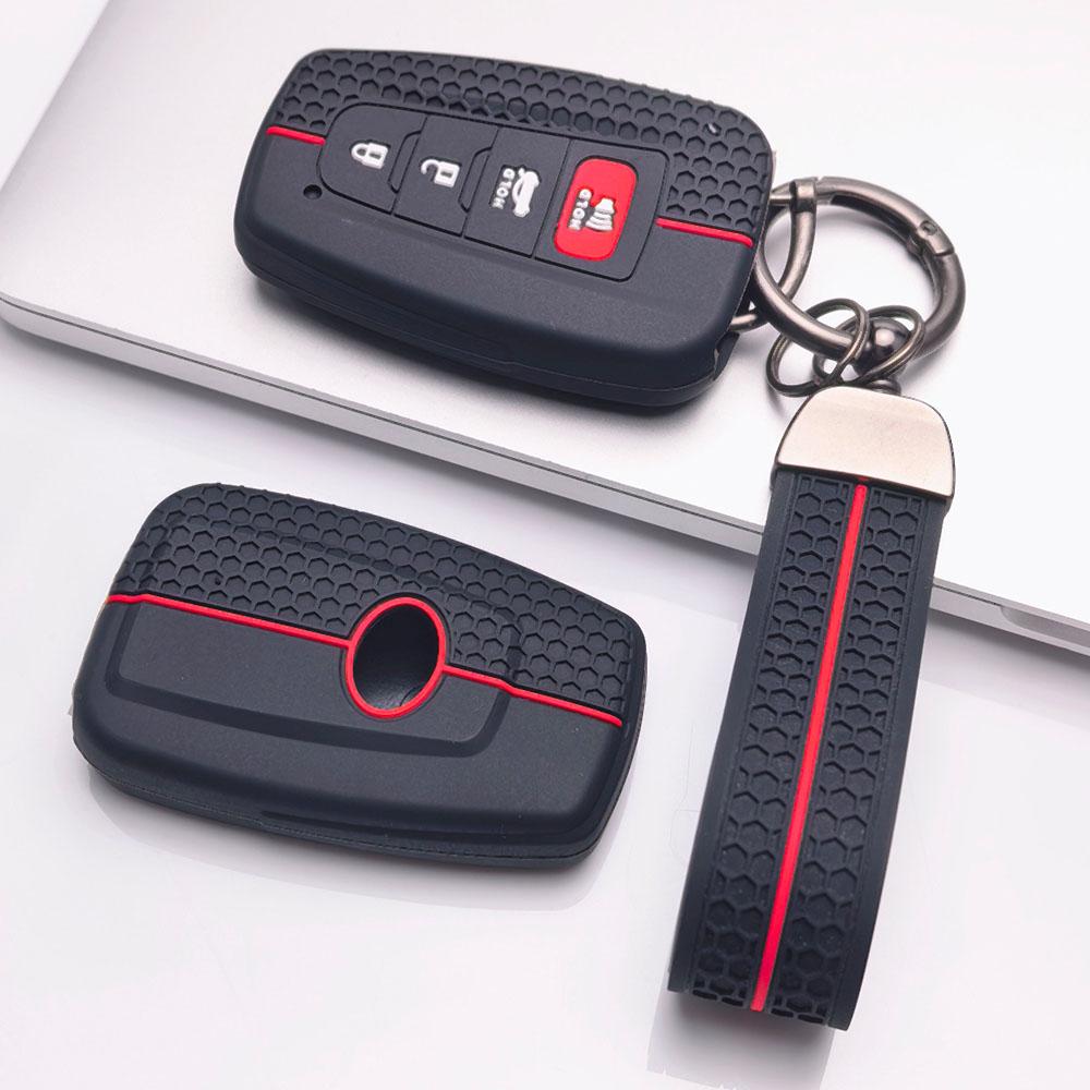 Silicone Key Fob Cover with Matching Keychain Compatible with Toyota Camry RAV4 Highlander Corolla Avalon C-HR, Fits Toyota Camry RAV4 Corolla Prius