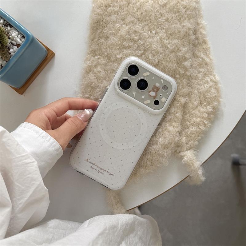 

Minimalist Polka Dot Chef Bear Magnetic Bracket for iPhone 17/16 Pro Max/15 Case iPhone 17 Pro Max