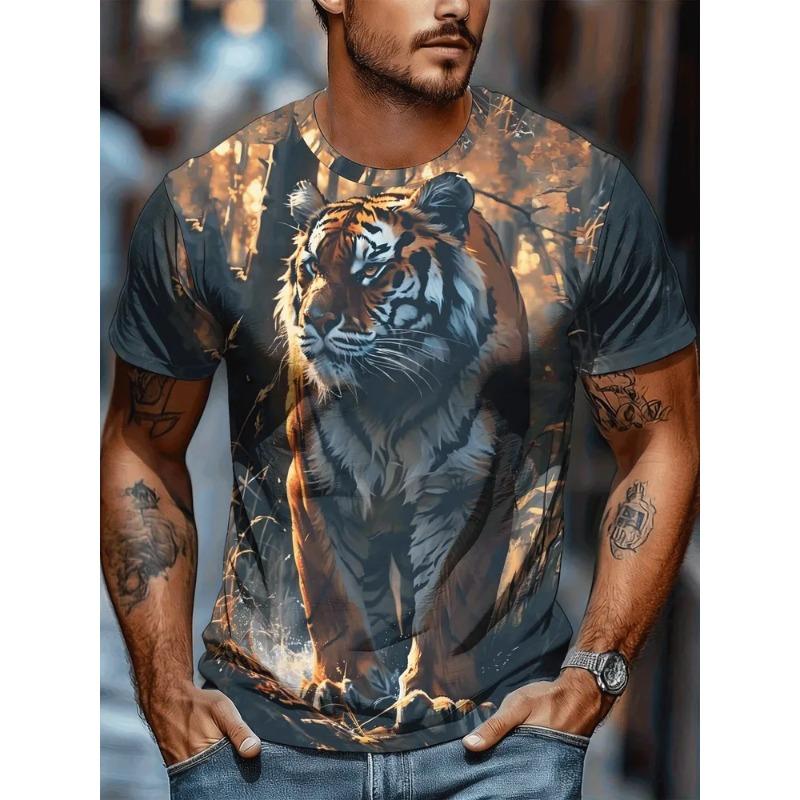 Summer Men's 3D Printed Crew Neck T-Shirt Fashion Versatile Trend Breathable Casual