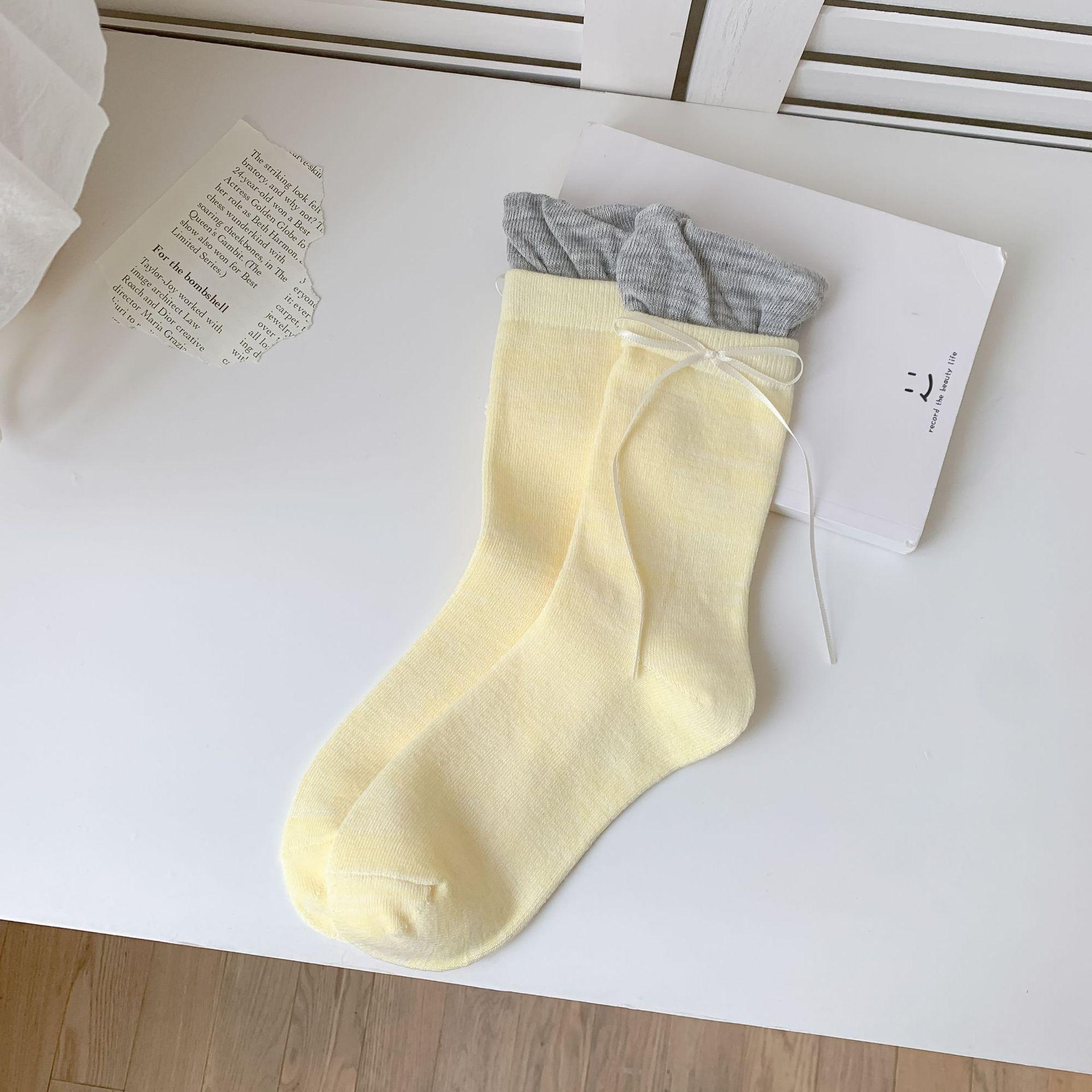 

Sweet Japanese JK Cute Girl False Layered Socks Puffed Bloomer with Bowknot Calf Socks Kawaii Bubble Crew Socks for School One Size
