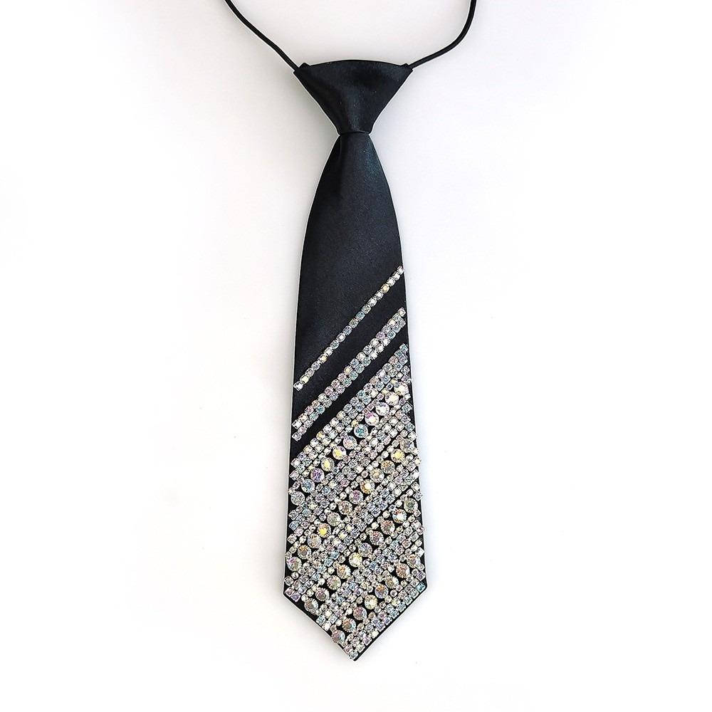 Rhinestone Pearls Tie Black Decoration Shirt Tie Temperament Hand-beaded Long Necktie  Students
