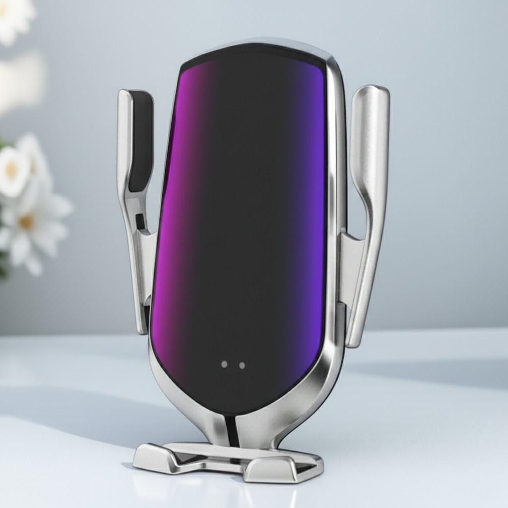 

10W Fast Wireless Qi Car Phone Charger Mount Universal Car Holder with LED Indicator Auto Phone Charging Stand срібний