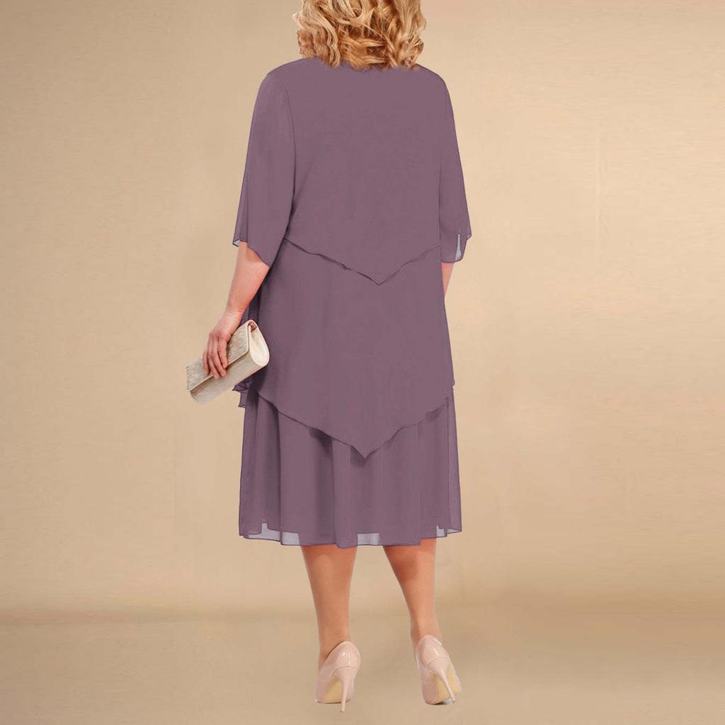 Abito Formale da Sera in Chiffon Larga Taglia Plus a Strati con Volant, Design Fluido ed Elegante per Occasioni Speciali