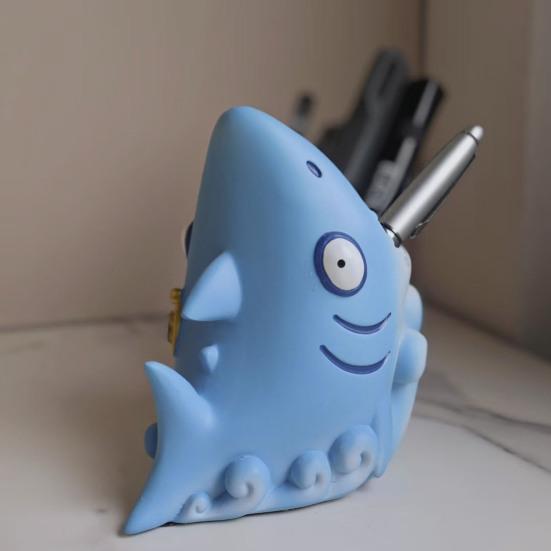 Shark Shape Pen Holder Stable Non-Slip Design Storage Box Large Capacity Stationery Makeup Brush Toothbrush Organizer