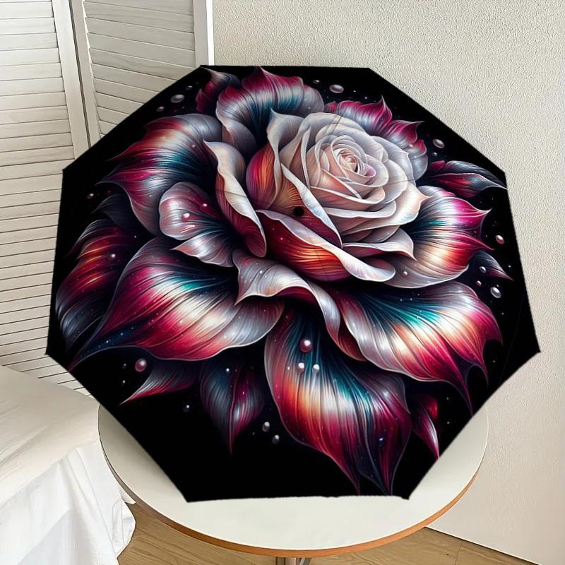 1pc Rose Flower Pattern Umbrella  Automatic Opening and Closing Umbrella, High quality Umbrella, Ideal Gift for Her 184
