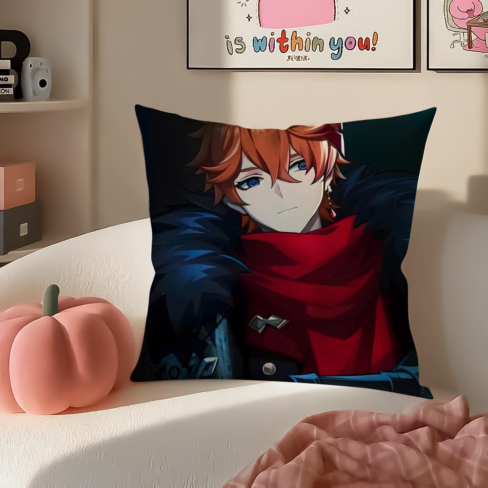 Game Genshin Tartaglia Cushion Cover Pillowcase Short Plush Invisible Zipper Room Sofa Cushion Cover