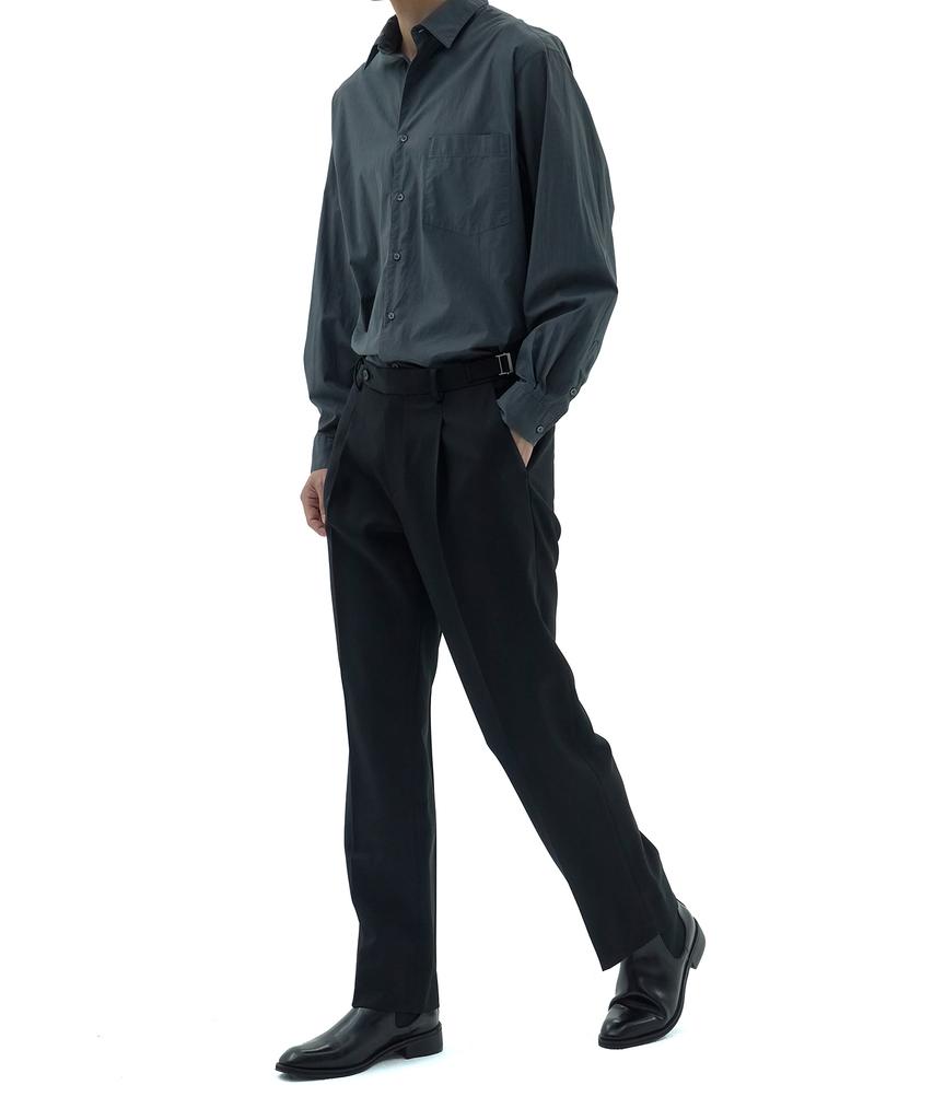 Neibieol Fine Wool Single-Pleat Tapered Pants - Black