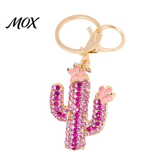 Golden Plated Key Holder Bling Rhinestone Cactus Keychain, Pink Flower Keyring Pendant Pendant, Handbags Backpacks Purse Charm Accessory Decoration
