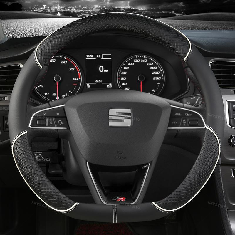 Auto Lenkradbezug Mikrofaser Leder 38cm Rutschfest Für Seat Tarraco Arona Ateca Ibiza Toledo Mii Leon Arosa Exeo ST FR sfylr11
