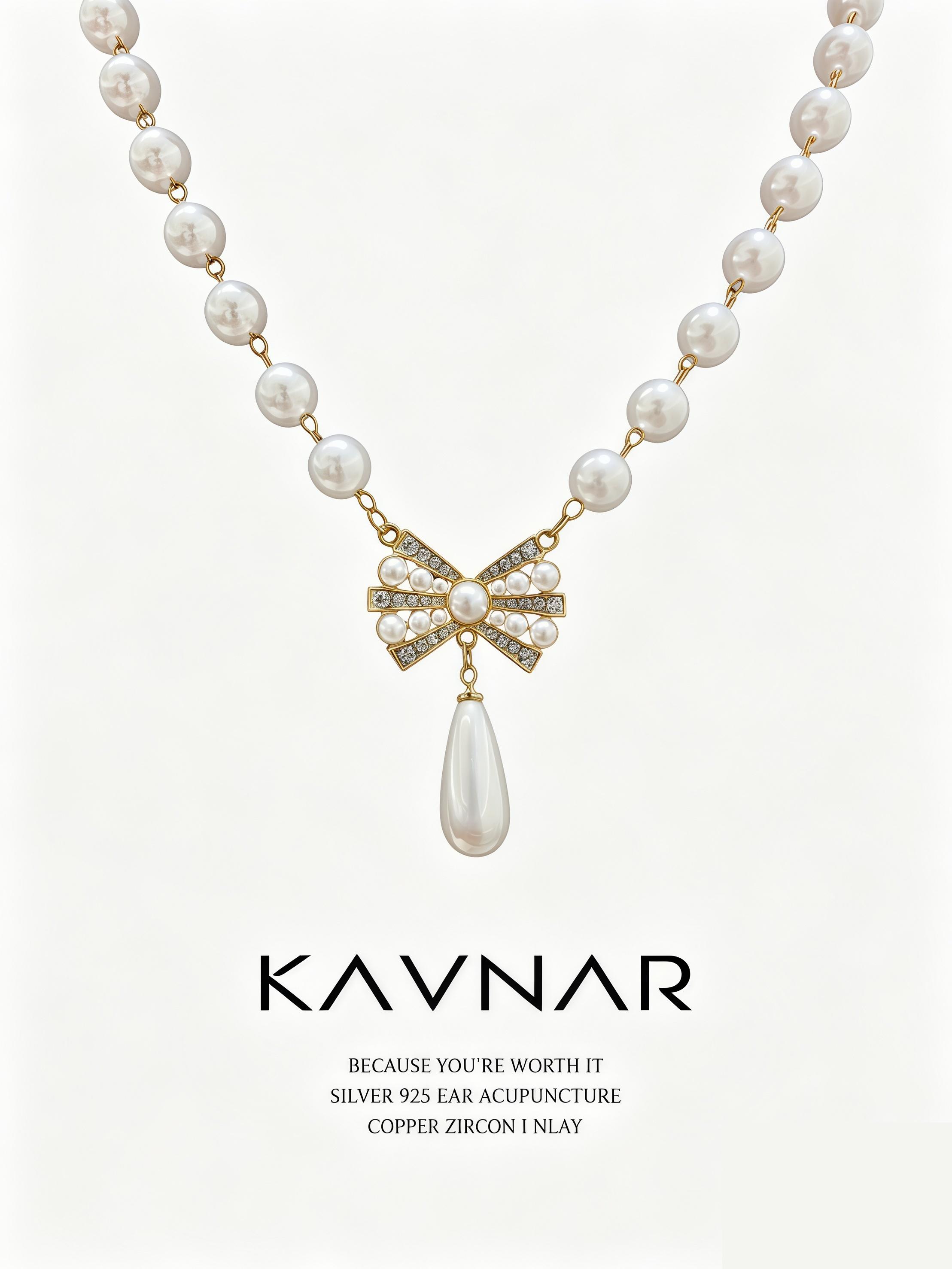 KAVNAR Elegant Pearl Necklace Gold Plated Cubic Zirconia for Women Daily Wear Gift