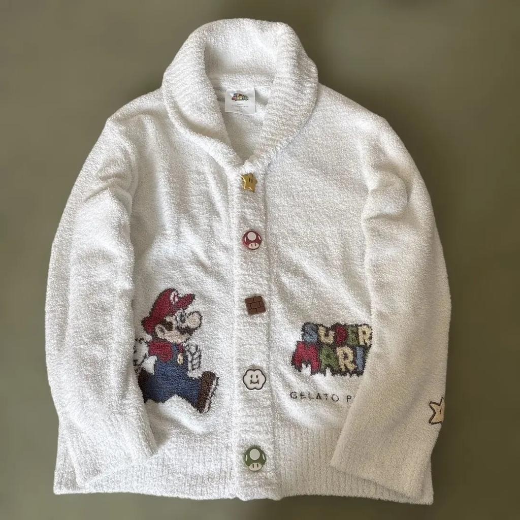 GELATO PIQUE X Super Mario Bros Unisex Cardigan White Long Sleeve Used Good FS