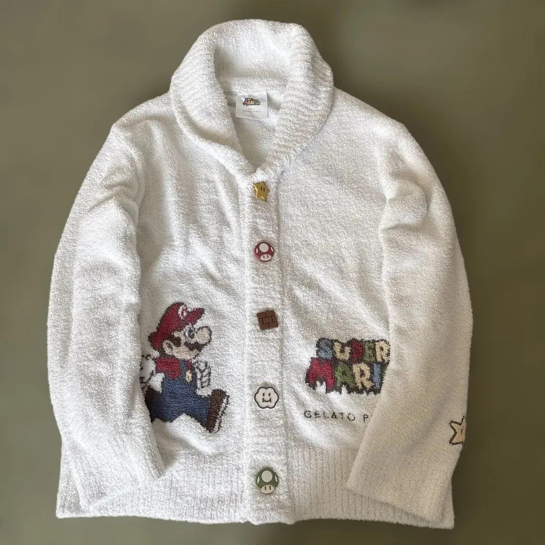 GELATO PIQUE x Super Mario Bros Unisex Cardigan White Long Sleeve Used Good FS
