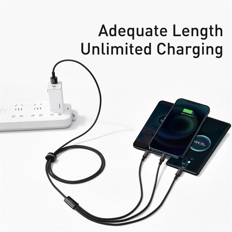 Baseus 3 In 1 USB Cable for iPhone 14 Pro Max Micro Type C USB Cable for Xiaomi Redmi Note 9 Samsung S23 Fast Charging Cord