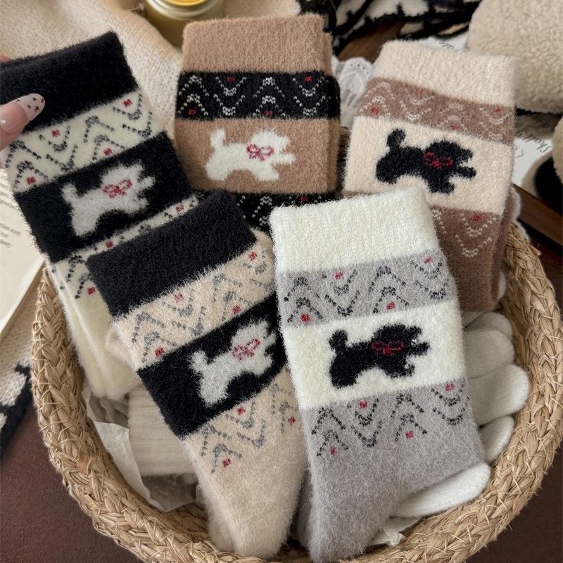 Lock Warm Retro Puppy Australian Velvet Socks Thickened Warm Medium Tube Socks Cute Cartoon Stacking Socks