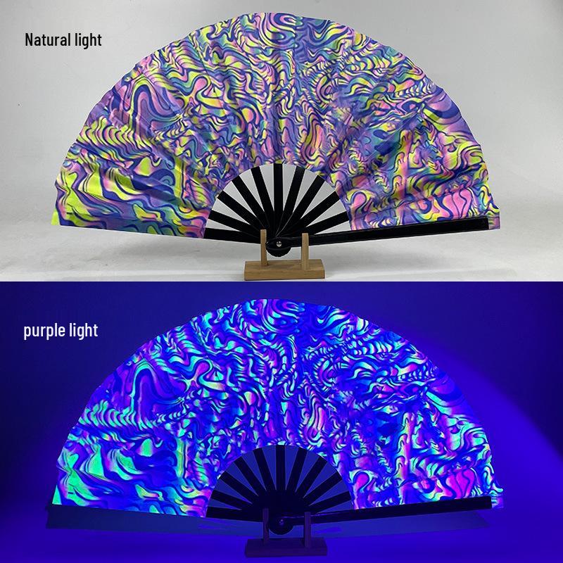 Светящийся складной веер Кунг-фу для вечеринки с УФ-флуоресцентным свечением