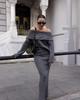2024 European & American Style Off-the-Shoulder Knitted Sweater Two-Piece Set with Long Sleeves