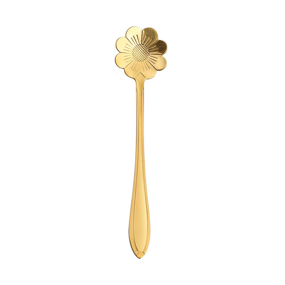 Gold Plated Christmas Flower Mixing Spoon - Japanese Stainless Steel Coffee Stirrer with Custom Logo Option.