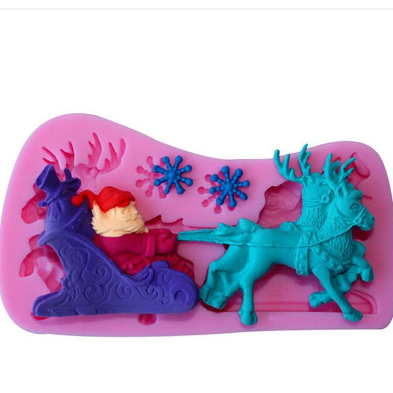 New Christmas Santa Claus Deer Shape Chocolate Candy Jello 3D Silicone Fondant Lace Mold