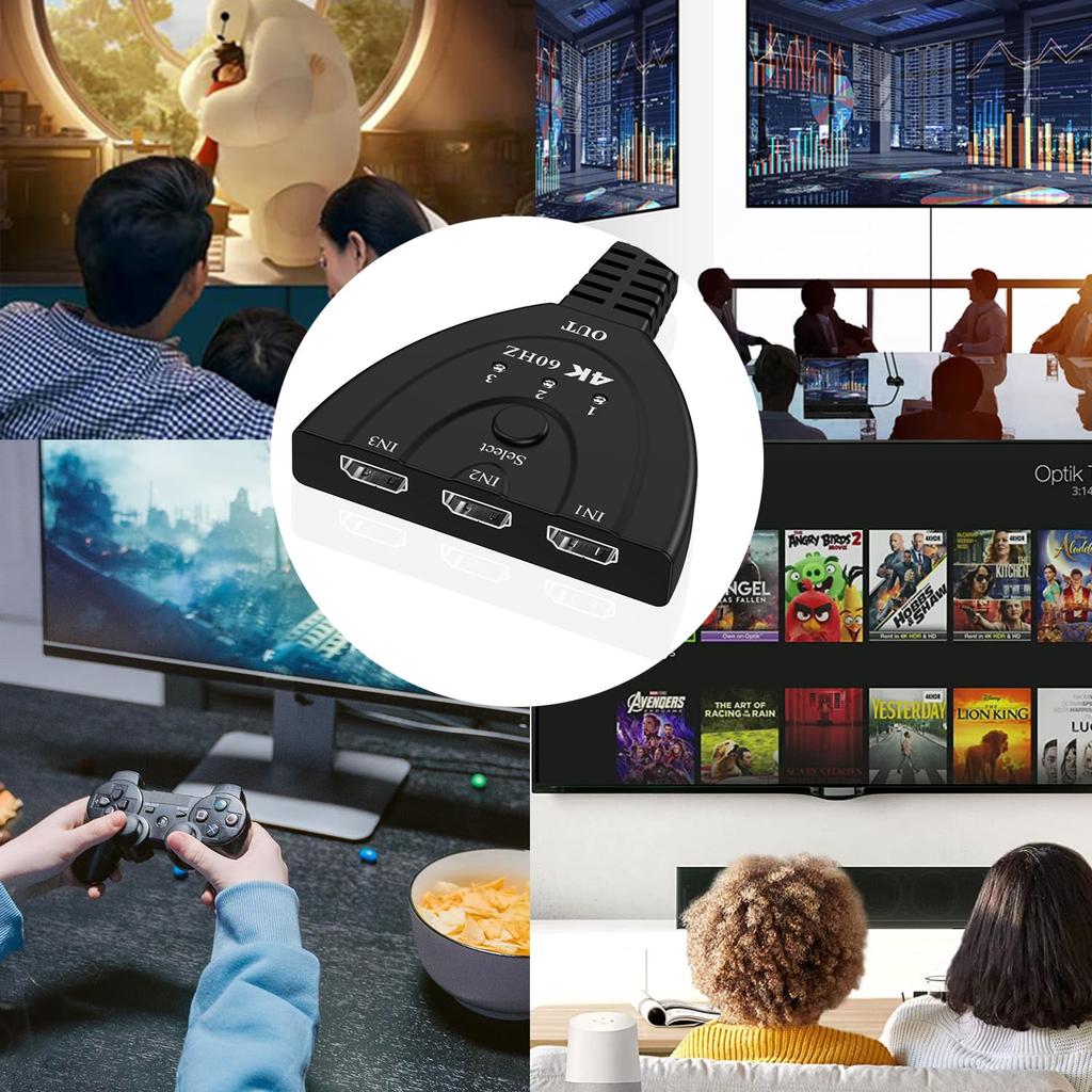 HDMI 3 Output AV for Adding HDMI Ports to Solving HDMI Port 3D Audio Compatible with Fire TV 2.0 Switcher, Inputs/1 Splitter, 4K@60Hz Selector,