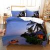 Tropical Landscape Polyester Duvet Cover Sets King Full With Pillowcase Coconut Trees Sea Sunset Natural View Large Sun Pattern