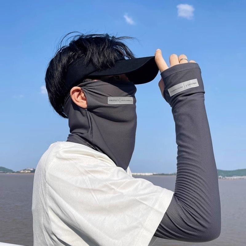 Summer Ice Silk Sunscreen Mask For Men Women Outdoor Cycling Face Cover Solid Color Neck Wrap Uv Protection Ear Bandana Scarf