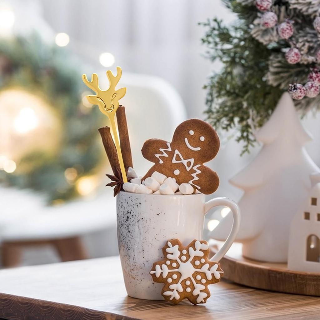 Coffee Stir Spoons 4 Pieces Stainless Steel Christmas Coffee Spoons Decorative Teaspoons Set For Dessert Eating Cooking Cream