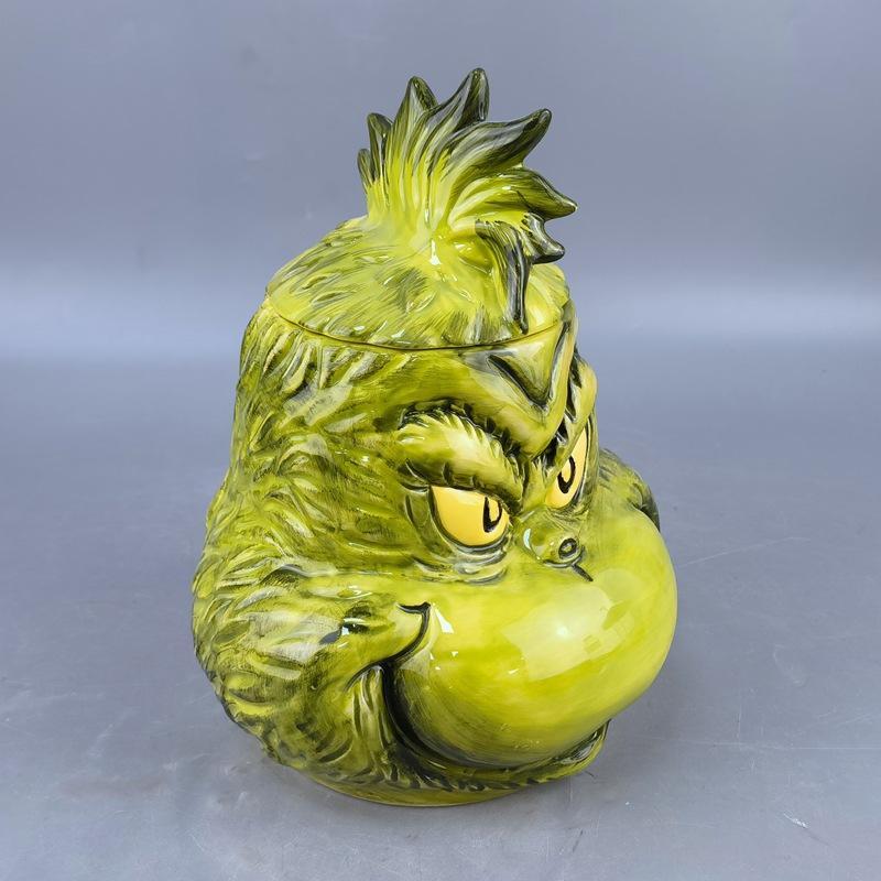 Weihnachts-Hochwertige Schildkröte Keramik Grünhaariger Grinch Maske Süßigkeitenglas Seltsames Seltsames Aufbewahrungsglas