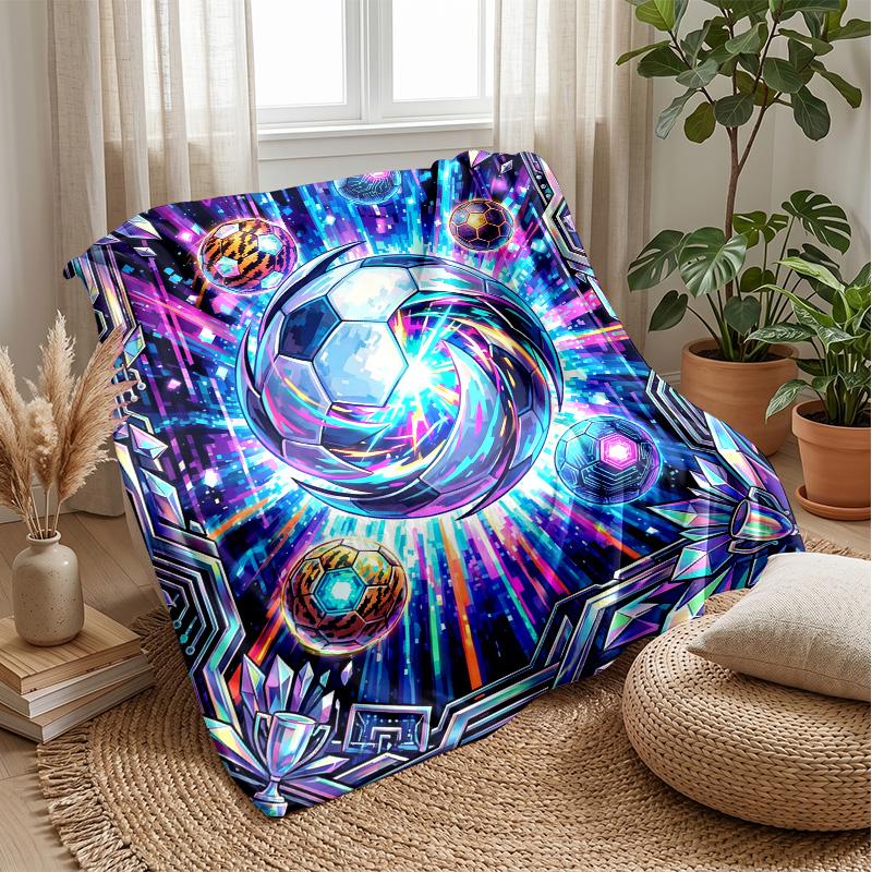 Futuristic Soccer Ball Art 4 Theme Blanket Lightweight Warm Flannel Blanket Decorative Throw Blanket for Home Decoration