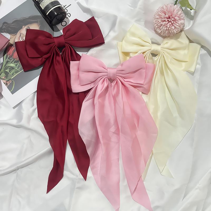 3er Set Einfarbige Satinband Schleifen Haarnadeln Haarspangen Haaraccessoires für Damen Mädchen Trendiger Koreanischer Kopfschmuck