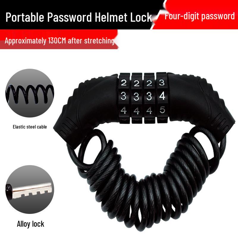 4-stellige Fahrrad-Zahlenschloss: Diebstahlschutz Stahlseil Helm/Fahrradschloss