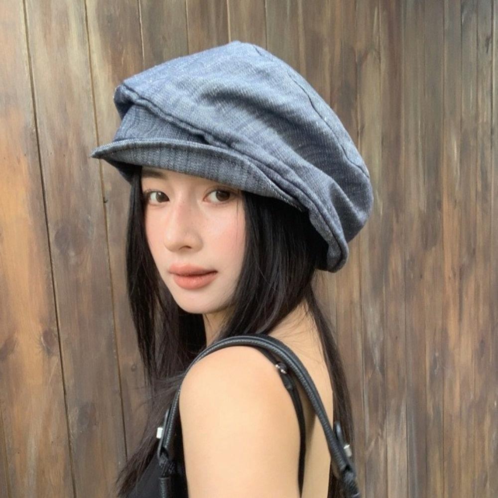 Japanese Octagonal Cap Cloud Pleated Painter Hat Vintage Denim Beret  Girl