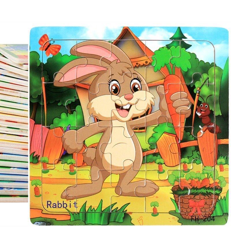 20pcs Wooden Animal PuzzleEducational Learning Toys Kids Cartoon Animals Vehicle Wood Jigsaw Puzzle for Children