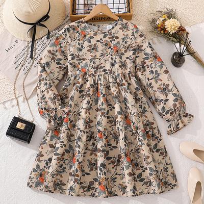 Children's Casual Dress for Spring and Summer,  Fashionable  Floral Prints Long-sleeved Dress for Girls