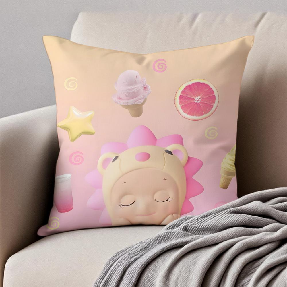 sSonny Angel Pillow Cute Figure Cushion Cover Pillowcase Antidustmite Invisible Zipper Short Plush Sofa Cushion