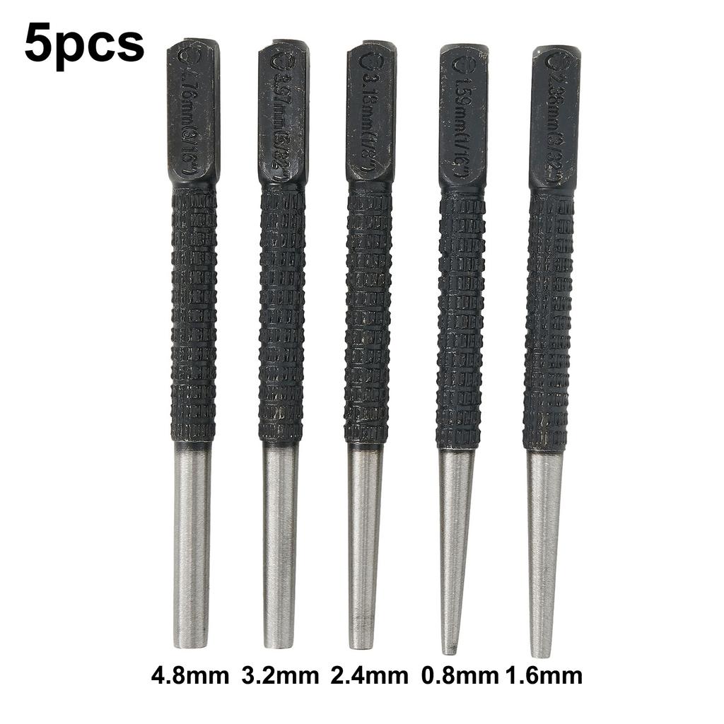 5 Piece Nail Punch Set with Knurled Body for Precise Punching of Wood Metal and Plastic Materials Length 100mm