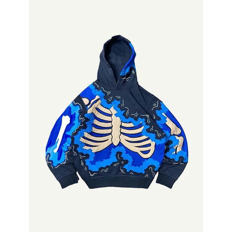 Spring and Autumn American Retro Skull Skull Skeleton Series 3D Digital Printing Trend Hoodie Sweater