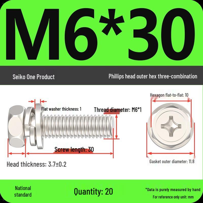Concave Head Hexagon Combination Bolt Set with Spring Washer and Gasket - 3 Pieces