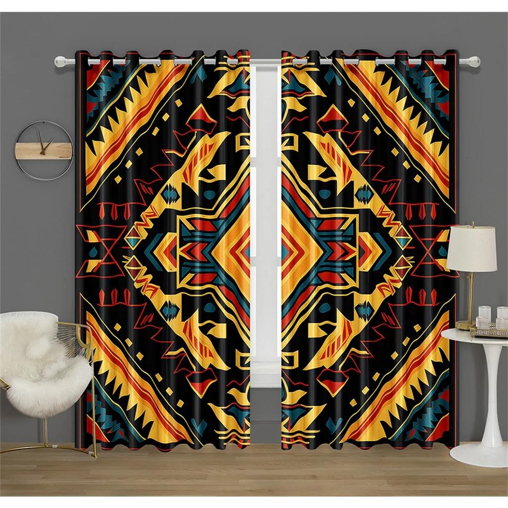 Metal Safe Cabinet Gate Aztec Pattern Curtain Fit Office Decor Bedroom Living Room Kitchen Balcony Window Decor 2 Panels