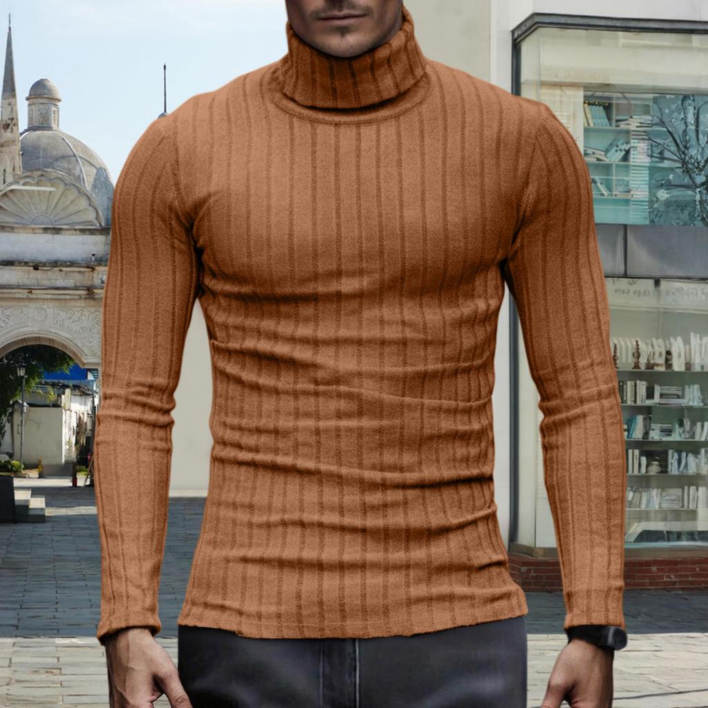 Men's Pullover Mock Neck Long-Sleeve Top - Comfortable Daily Solid/Stripe Basic Base Layer