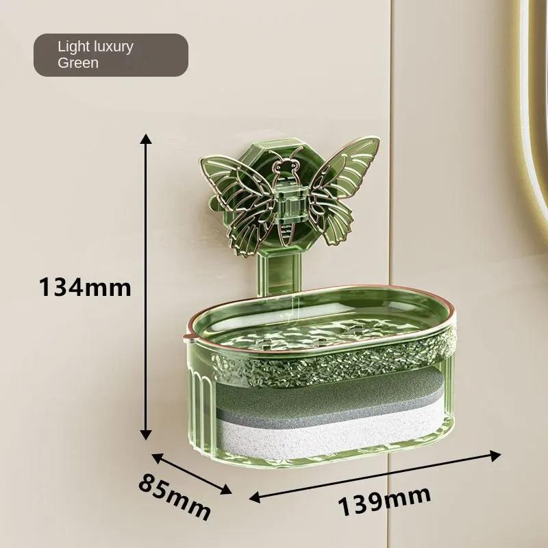 1PCS Butterfly Suction Cup Soap Holder Double-Layer Soap Box with Sponge No Drilling Drainage Water Soap Storage Bathroom Shelf